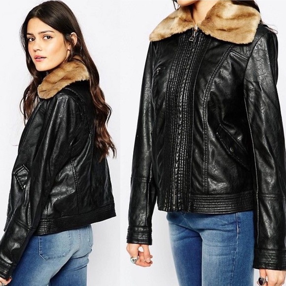 NEW Free People Vegan Leather Fur Trim Jacket - Picture 4 of 7